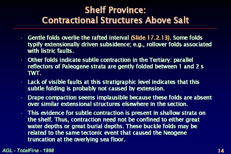 Shelf Province: Contractional Structures Above Salt · Gentle folds overlie the rafted interval (Slide