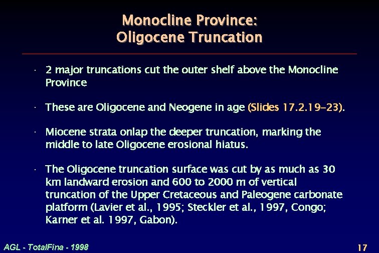 Monocline Province: Oligocene Truncation · 2 major truncations cut the outer shelf above the