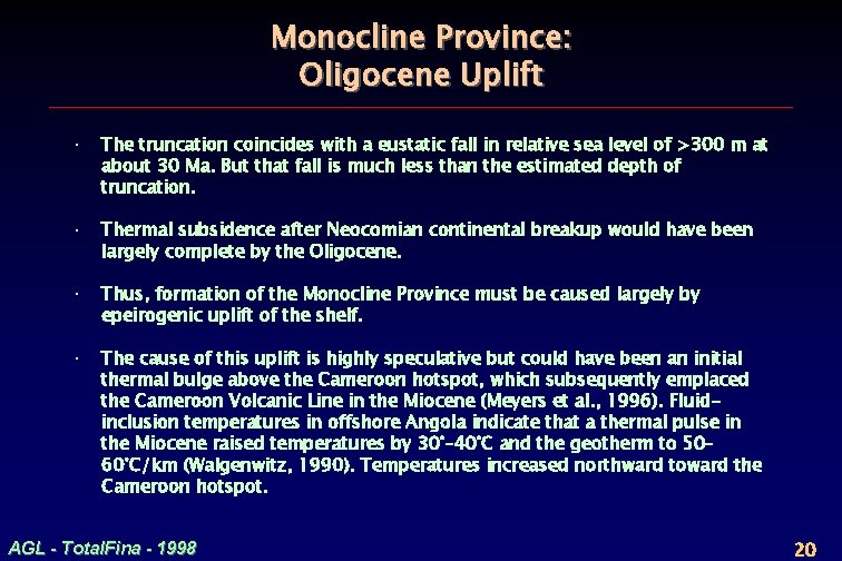 Monocline Province: Oligocene Uplift · The truncation coincides with a eustatic fall in relative