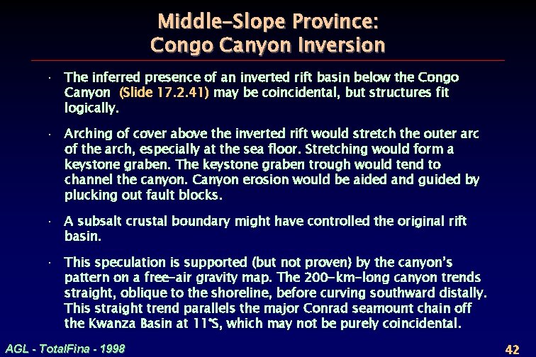 Middle-Slope Province: Congo Canyon Inversion · The inferred presence of an inverted rift basin