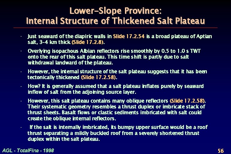 Lower-Slope Province: Internal Structure of Thickened Salt Plateau · Just seaward of the diapiric