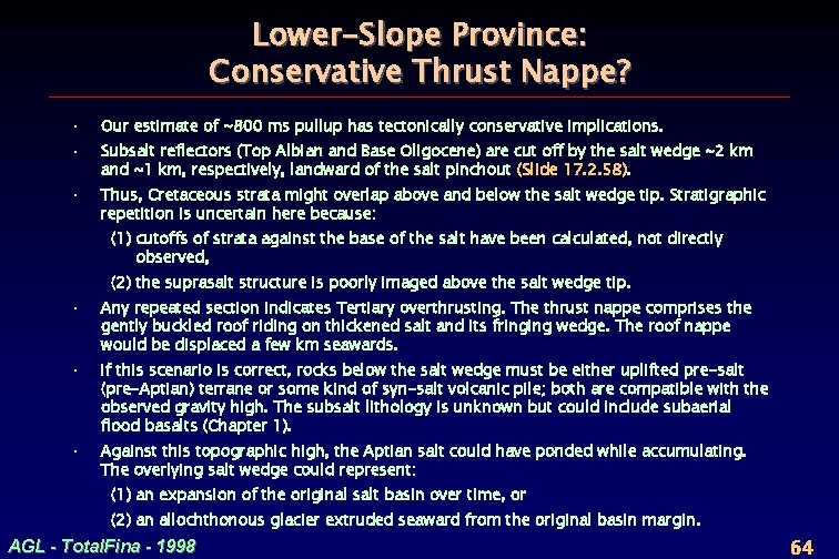 Lower-Slope Province: Conservative Thrust Nappe? · Our estimate of ~800 ms pullup has tectonically