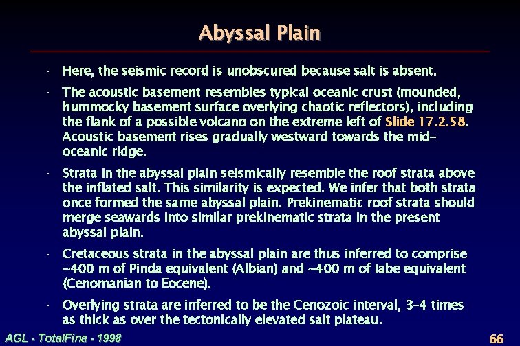 Abyssal Plain · Here, the seismic record is unobscured because salt is absent. ·