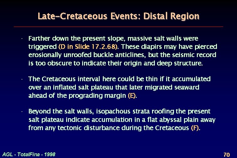 Late-Cretaceous Events: Distal Region · Farther down the present slope, massive salt walls were