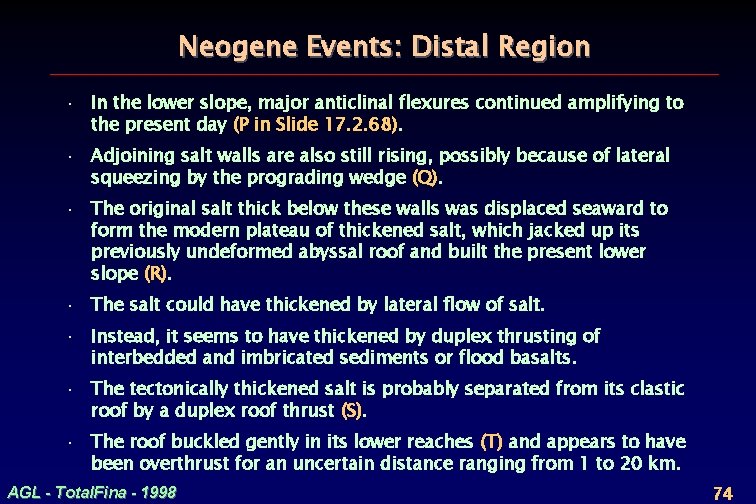 Neogene Events: Distal Region · In the lower slope, major anticlinal flexures continued amplifying