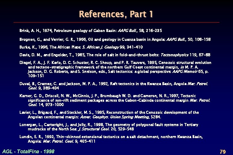 References, Part 1 Brink, A. H. , 1974, Petroleum geology of Gabon Basin: AAPG