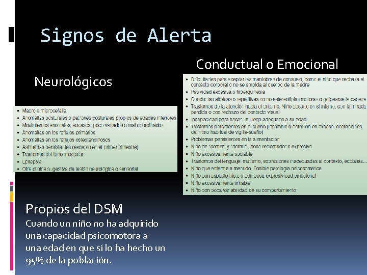 Signos de Alerta Neurológicos Propios del DSM Cuando un niño no ha adquirido una