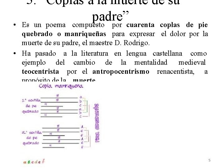  • 3. “Coplas a la muerte de su padre” Es un poema compuesto