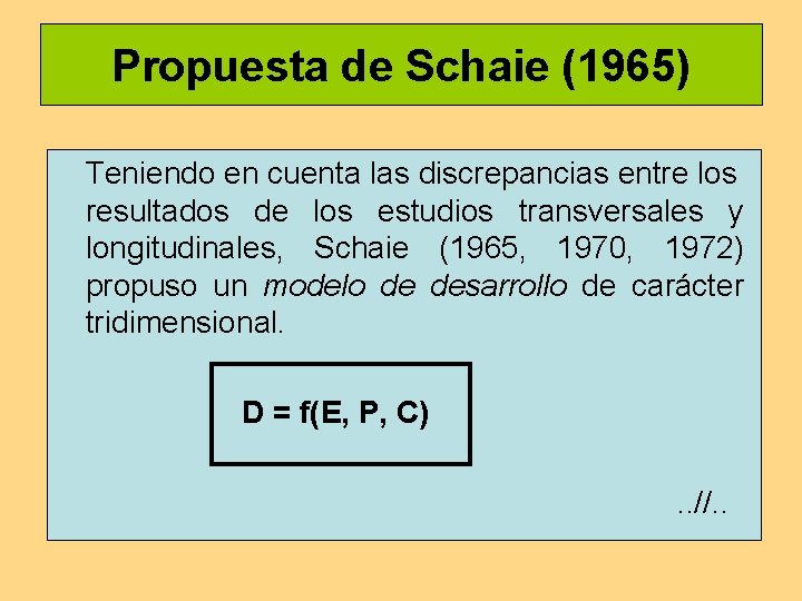 Propuesta de Schaie (1965) Teniendo en cuenta las discrepancias entre los resultados de los