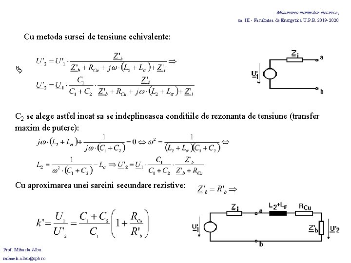 Masurarea marimilor electrice, an III - Facultatea de Energetica U. P. B. 2019 -2020