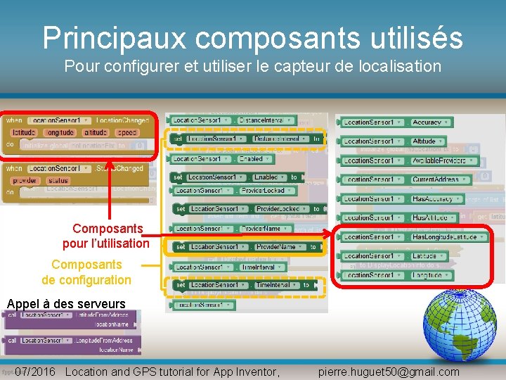 Principaux composants utilisés Pour configurer et utiliser le capteur de localisation Composants pour l’utilisation Principaux composants utilisés Pour configurer et utiliser le capteur de localisation Composants pour l’utilisation