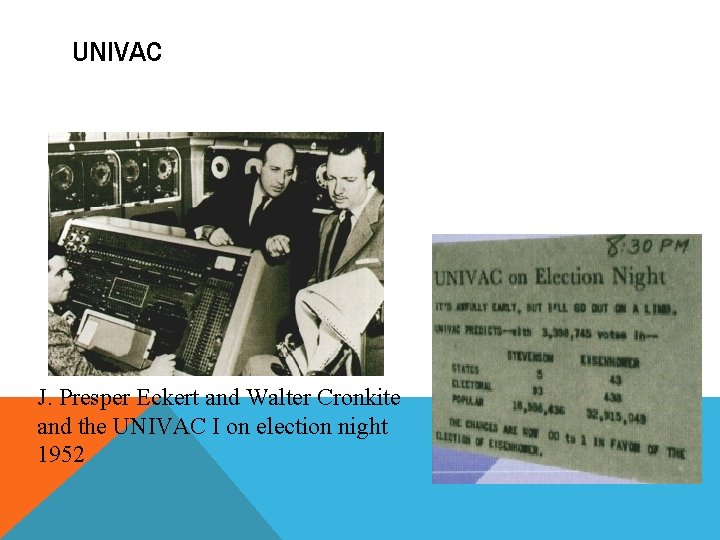 UNIVAC J. Presper Eckert and Walter Cronkite and the UNIVAC I on election night