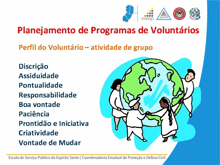 Planejamento de Programas de Voluntários Perfil do Voluntário – atividade de grupo Discrição Assiduidade