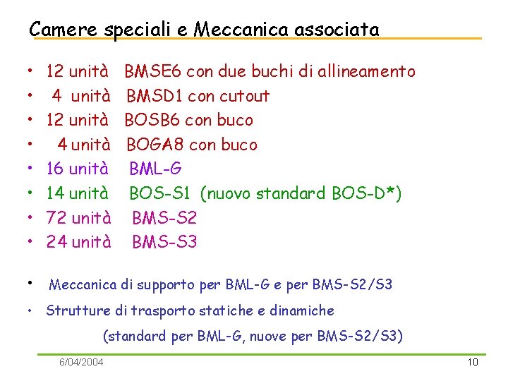 Camere speciali e Meccanica associata • • 12 unità 4 unità 16 unità 14