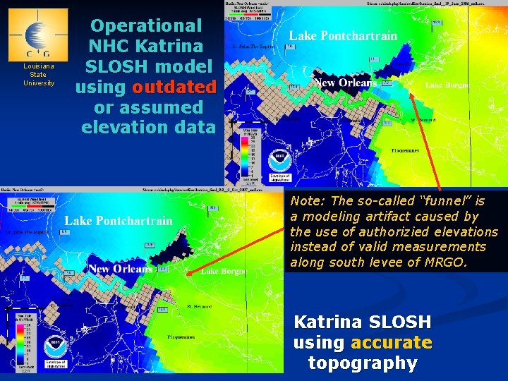 Louisiana State University Operational NHC Katrina SLOSH model using outdated or assumed elevation data