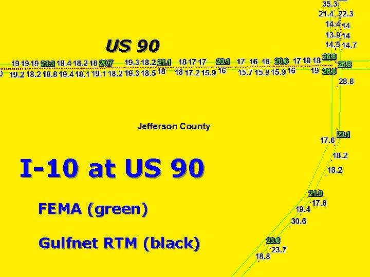 Louisiana State University US 90 I-10 at US 90 FEMA (green) Gulfnet RTM (black)