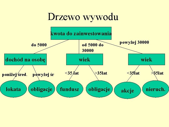 Drzewo wywodu kwota do zainwestowania do 5000 od 5000 do 30000 dochód na osobę