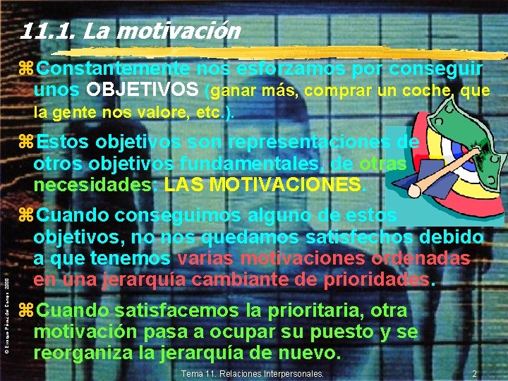 11. 1. La motivación z. Constantemente nos esforzamos por conseguir unos OBJETIVOS (ganar más,