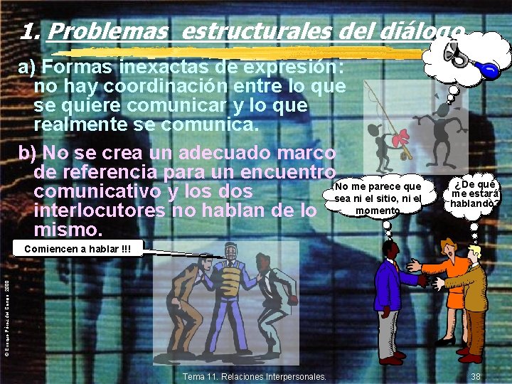 1. Problemas estructurales del diálogo. a) Formas inexactas de expresión: no hay coordinación entre