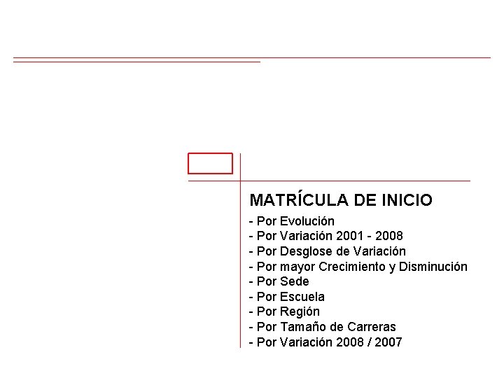 MATRÍCULA DE INICIO - Por Evolución - Por Variación 2001 - 2008 - Por