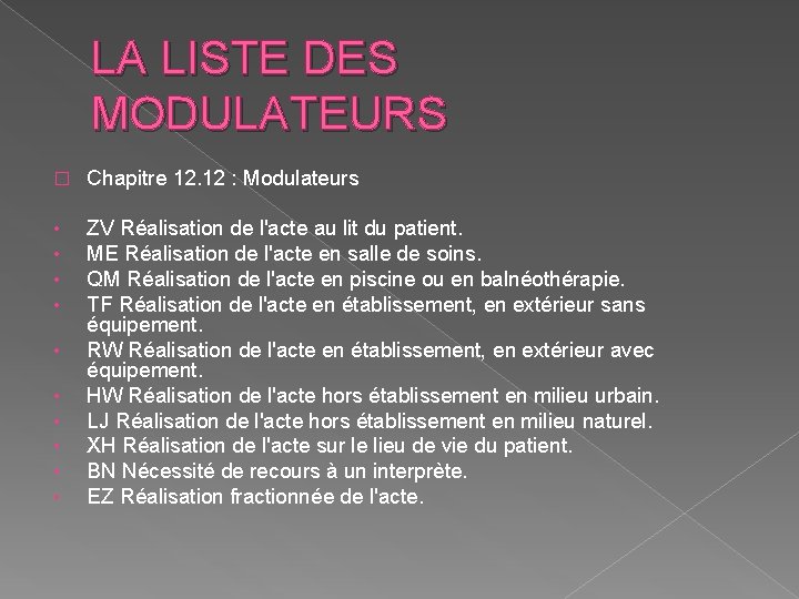 LA LISTE DES MODULATEURS � Chapitre 12. 12 : Modulateurs • • ZV Réalisation