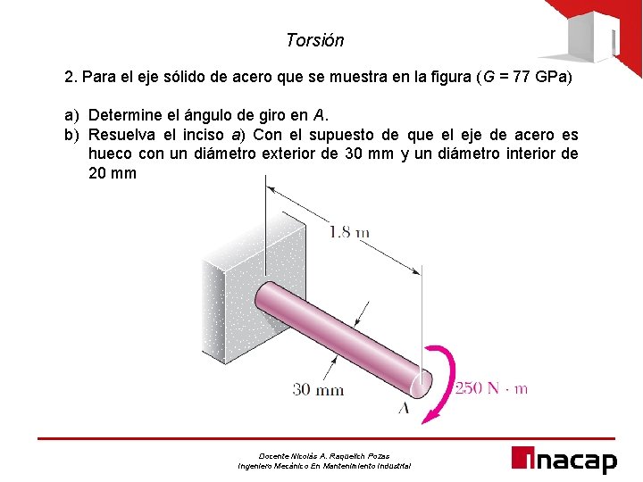 Torsión 2. Para el eje sólido de acero que se muestra en la figura