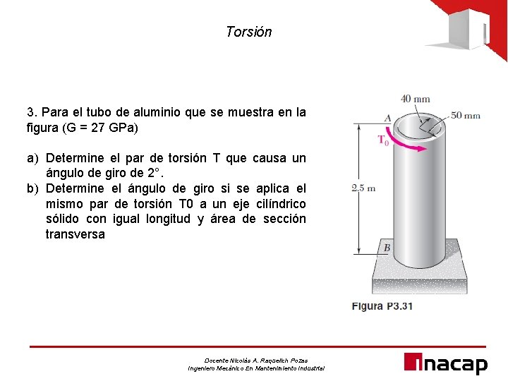 Torsión 3. Para el tubo de aluminio que se muestra en la figura (G