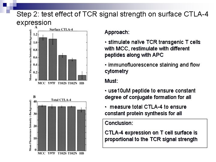 Step 2: test effect of TCR signal strength on surface CTLA-4 expression Approach: •