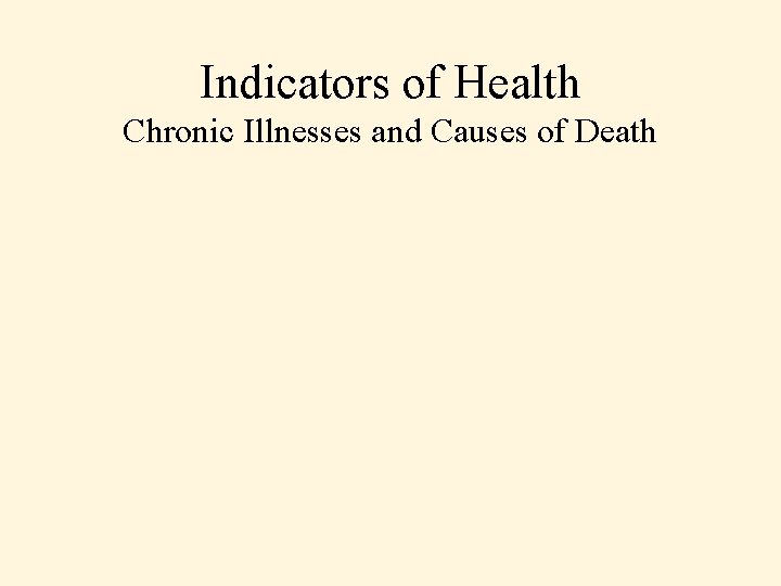 Indicators of Health Chronic Illnesses and Causes of Death 