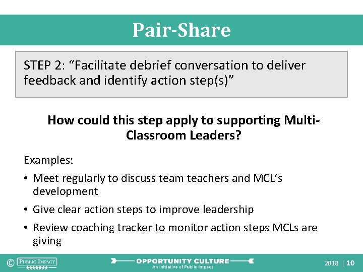 Pair-Share STEP 2: “Facilitate debrief conversation to deliver feedback and identify action step(s)” How