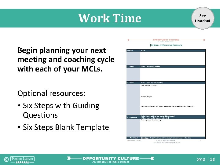 Work Time See Handout Begin planning your next meeting and coaching cycle with each