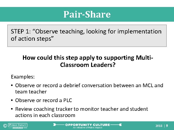 Pair-Share STEP 1: “Observe teaching, looking for implementation of action steps” How could this