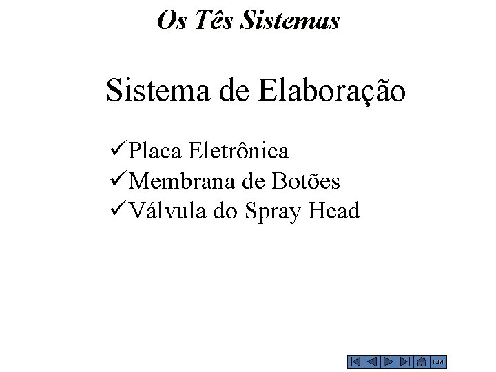 Os Tês Sistema de Elaboração üPlaca Eletrônica üMembrana de Botões üVálvula do Spray Head