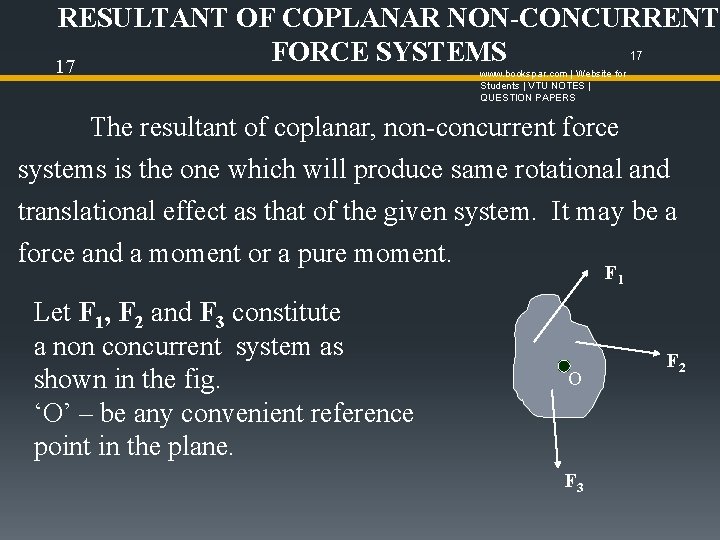 RESULTANT OF COPLANAR NON-CONCURRENT 17 FORCE SYSTEMS 17 www. bookspar. com | Website for