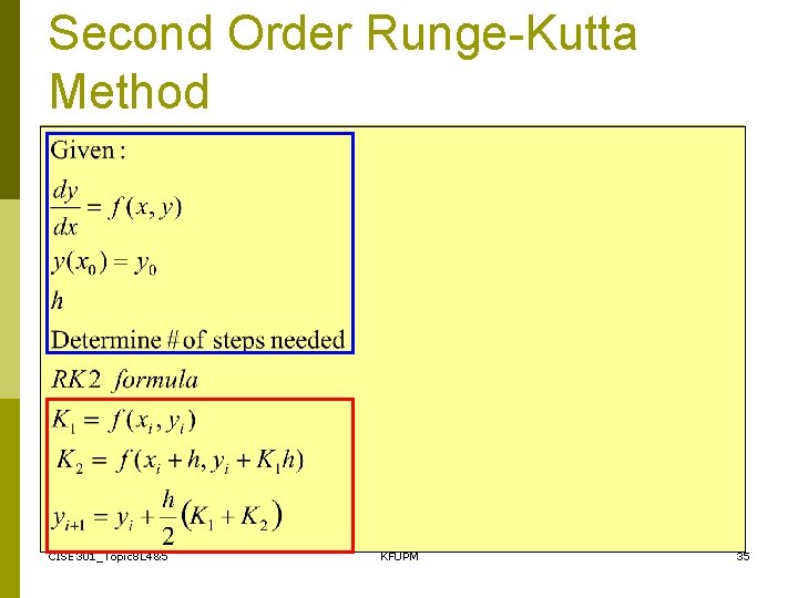 Second Order Runge-Kutta Method CISE 301_Topic 8 L 4&5 KFUPM 35 