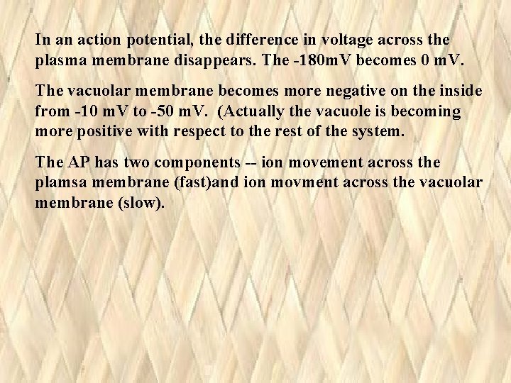 In an action potential, the difference in voltage across the plasma membrane disappears. The In an action potential, the difference in voltage across the plasma membrane disappears. The