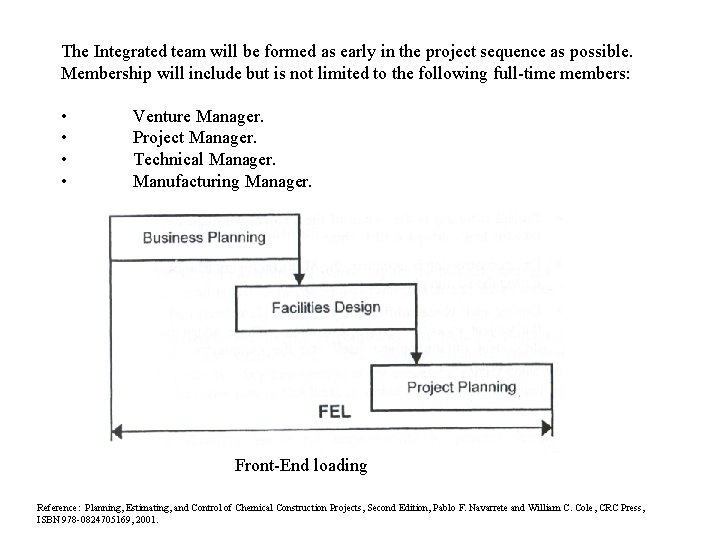 The Integrated team will be formed as early in the project sequence as possible.