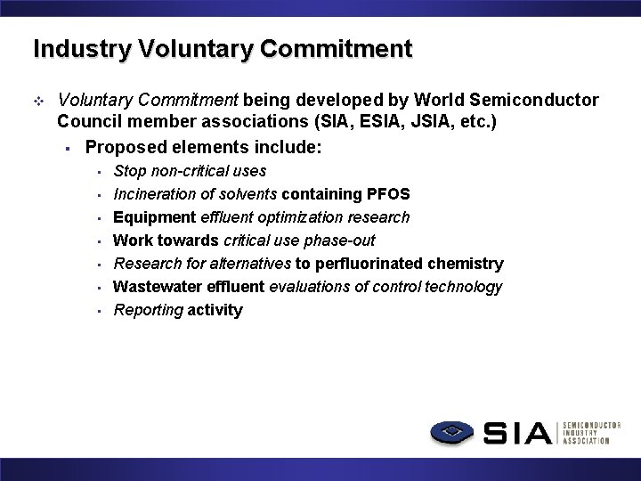 Industry Voluntary Commitment v Voluntary Commitment being developed by World Semiconductor Council member associations