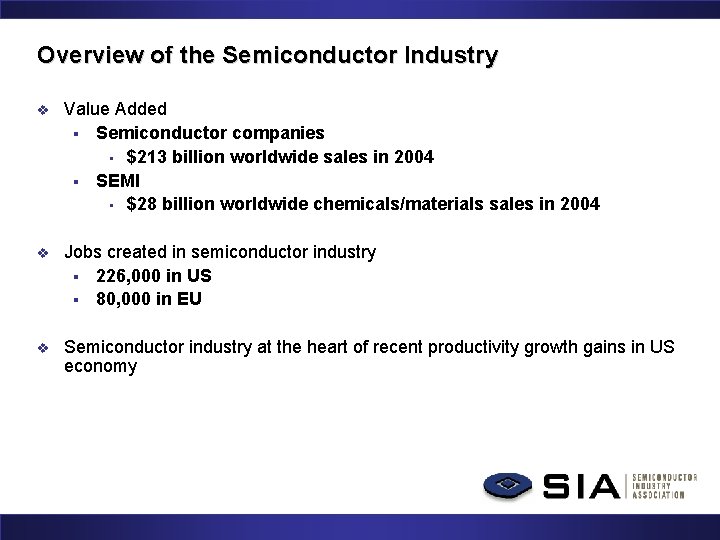 Overview of the Semiconductor Industry v Value Added § Semiconductor companies • $213 billion Overview of the Semiconductor Industry v Value Added § Semiconductor companies • $213 billion