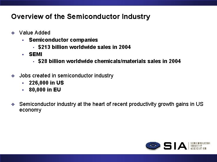 Overview of the Semiconductor Industry v Value Added § Semiconductor companies • $213 billion