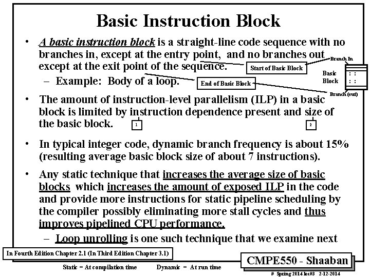 Basic Instruction Block • A basic instruction block is a straight-line code sequence with