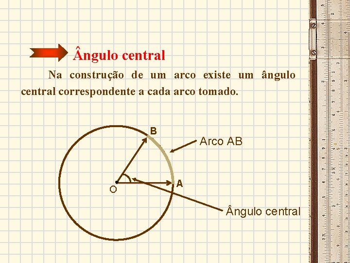  ngulo central Na construção de um arco existe um ângulo central correspondente a