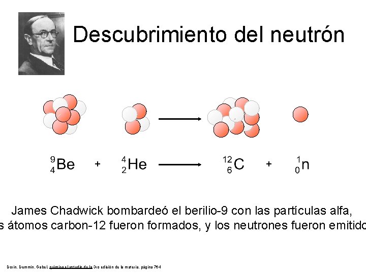 Descubrimiento del neutrón + + James Chadwick bombardeó el berilio-9 con las partículas alfa, Descubrimiento del neutrón + + James Chadwick bombardeó el berilio-9 con las partículas alfa,