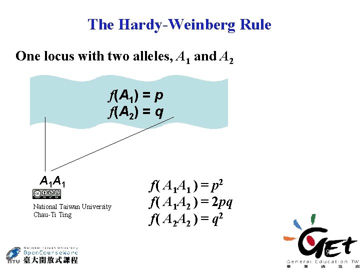 The Hardy-Weinberg Rule One locus with two alleles, A 1 and A 2 f(A