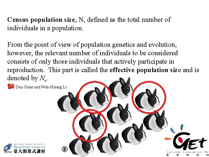 Census population size, N, defined as the total number of individuals in a population.