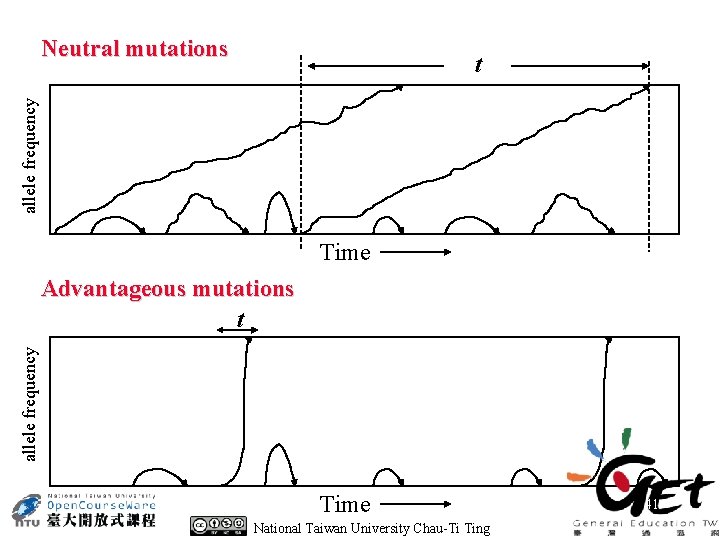 Neutral mutations allele frequency t Time allele frequency Advantageous mutations t Time National Taiwan