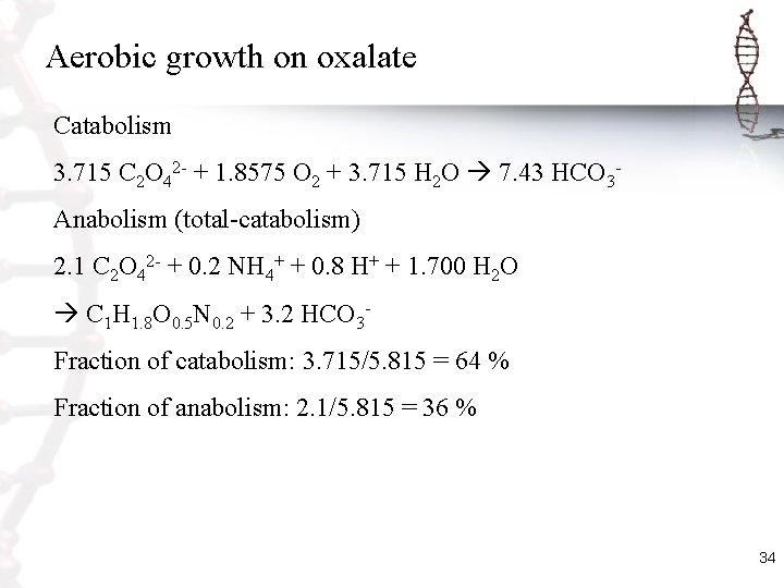 Aerobic growth on oxalate Catabolism 3. 715 C 2 O 42 - + 1.