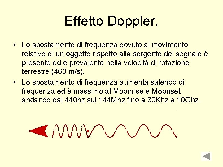 Effetto Doppler. • Lo spostamento di frequenza dovuto al movimento relativo di un oggetto Effetto Doppler. • Lo spostamento di frequenza dovuto al movimento relativo di un oggetto