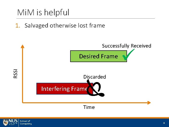 Mi. M is helpful 1. Salvaged otherwise lost frame Successfully Received RSSI Desired Frame