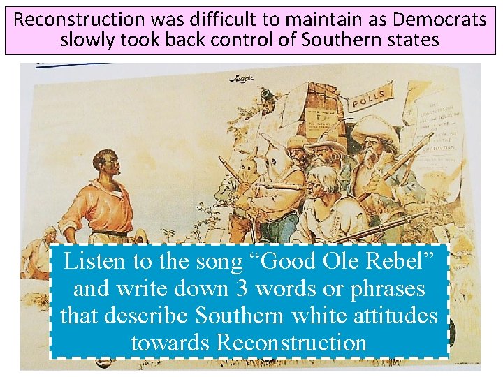 Reconstruction was difficult to maintain as Democrats slowly took back control of Southern states